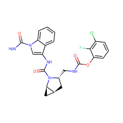 NC(=O)n1cc(NC(=O)N2[C@H](CNC(=O)Oc3cccc(Cl)c3F)C[C@H]3C[C@H]32)c2ccccc21 ZINC000148021758