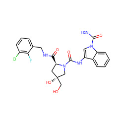 NC(=O)n1cc(NC(=O)N2C[C@@](O)(CO)C[C@H]2C(=O)NCc2cccc(Cl)c2F)c2ccccc21 ZINC000148253697