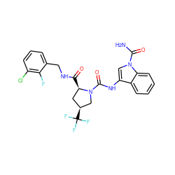 NC(=O)n1cc(NC(=O)N2C[C@@H](C(F)(F)F)C[C@H]2C(=O)NCc2cccc(Cl)c2F)c2ccccc21 ZINC000148280910