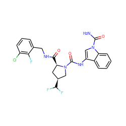 NC(=O)n1cc(NC(=O)N2C[C@@H](C(F)F)C[C@H]2C(=O)NCc2cccc(Cl)c2F)c2ccccc21 ZINC000148297235