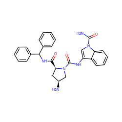 NC(=O)n1cc(NC(=O)N2C[C@@H](N)C[C@H]2C(=O)NC(c2ccccc2)c2ccccc2)c2ccccc21 ZINC000205053877