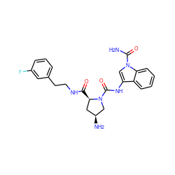 NC(=O)n1cc(NC(=O)N2C[C@@H](N)C[C@H]2C(=O)NCCc2cccc(F)c2)c2ccccc21 ZINC000148213657
