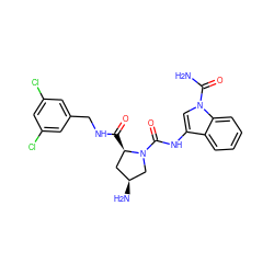 NC(=O)n1cc(NC(=O)N2C[C@@H](N)C[C@H]2C(=O)NCc2cc(Cl)cc(Cl)c2)c2ccccc21 ZINC000143918347