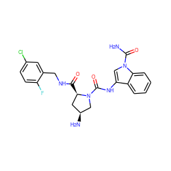 NC(=O)n1cc(NC(=O)N2C[C@@H](N)C[C@H]2C(=O)NCc2cc(Cl)ccc2F)c2ccccc21 ZINC000143962193