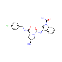NC(=O)n1cc(NC(=O)N2C[C@@H](N)C[C@H]2C(=O)NCc2ccc(Cl)cc2)c2ccccc21 ZINC000143927728