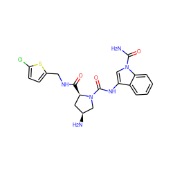 NC(=O)n1cc(NC(=O)N2C[C@@H](N)C[C@H]2C(=O)NCc2ccc(Cl)s2)c2ccccc21 ZINC000143950984