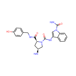 NC(=O)n1cc(NC(=O)N2C[C@@H](N)C[C@H]2C(=O)NCc2ccc(O)cc2)c2ccccc21 ZINC000143923504