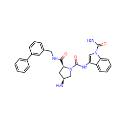 NC(=O)n1cc(NC(=O)N2C[C@@H](N)C[C@H]2C(=O)NCc2cccc(-c3ccccc3)c2)c2ccccc21 ZINC000148462295