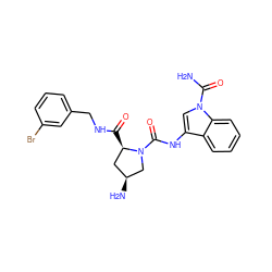 NC(=O)n1cc(NC(=O)N2C[C@@H](N)C[C@H]2C(=O)NCc2cccc(Br)c2)c2ccccc21 ZINC000148220300