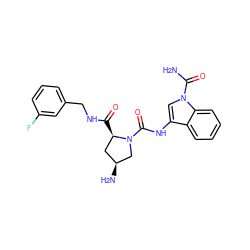 NC(=O)n1cc(NC(=O)N2C[C@@H](N)C[C@H]2C(=O)NCc2cccc(F)c2)c2ccccc21 ZINC000148531390
