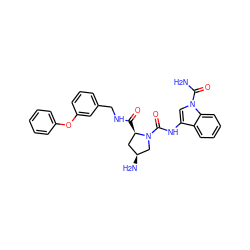 NC(=O)n1cc(NC(=O)N2C[C@@H](N)C[C@H]2C(=O)NCc2cccc(Oc3ccccc3)c2)c2ccccc21 ZINC000205047690