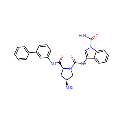 NC(=O)n1cc(NC(=O)N2C[C@@H](N)C[C@H]2C(=O)Nc2cccc(-c3ccccc3)c2)c2ccccc21 ZINC000205052988