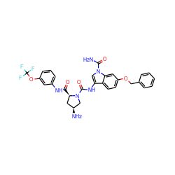NC(=O)n1cc(NC(=O)N2C[C@@H](N)C[C@H]2C(=O)Nc2cccc(OC(F)(F)F)c2)c2ccc(OCc3ccccc3)cc21 ZINC000148278356