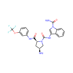 NC(=O)n1cc(NC(=O)N2C[C@@H](N)C[C@H]2C(=O)Nc2cccc(OC(F)(F)F)c2)c2ccccc21 ZINC000148384563