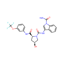 NC(=O)n1cc(NC(=O)N2C[C@@H](O)C[C@H]2C(=O)Nc2cccc(OC(F)(F)F)c2)c2ccccc21 ZINC000148367865