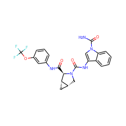 NC(=O)n1cc(NC(=O)N2C[C@@H]3C[C@@H]3[C@H]2C(=O)Nc2cccc(OC(F)(F)F)c2)c2ccccc21 ZINC000148336903