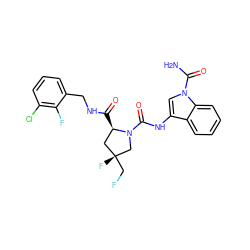NC(=O)n1cc(NC(=O)N2C[C@](F)(CF)C[C@H]2C(=O)NCc2cccc(Cl)c2F)c2ccccc21 ZINC000143941263
