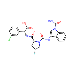 NC(=O)n1cc(NC(=O)N2C[C@H](F)C[C@H]2C(=O)N[C@@H](C(=O)O)c2cccc(Cl)c2)c2ccccc21 ZINC000148162185