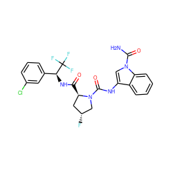 NC(=O)n1cc(NC(=O)N2C[C@H](F)C[C@H]2C(=O)N[C@@H](c2cccc(Cl)c2)C(F)(F)F)c2ccccc21 ZINC000148400667
