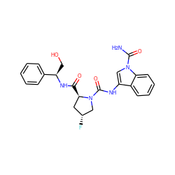 NC(=O)n1cc(NC(=O)N2C[C@H](F)C[C@H]2C(=O)N[C@H](CO)c2ccccc2)c2ccccc21 ZINC000148156869
