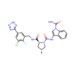 NC(=O)n1cc(NC(=O)N2C[C@H](F)C[C@H]2C(=O)NCc2cc(-c3nn[nH]n3)cc(Cl)c2F)c2ccccc21 ZINC000205054508