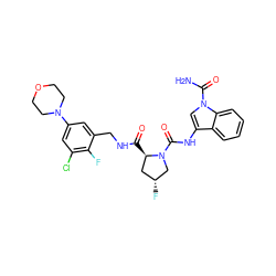 NC(=O)n1cc(NC(=O)N2C[C@H](F)C[C@H]2C(=O)NCc2cc(N3CCOCC3)cc(Cl)c2F)c2ccccc21 ZINC000148498148