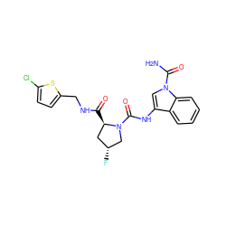 NC(=O)n1cc(NC(=O)N2C[C@H](F)C[C@H]2C(=O)NCc2ccc(Cl)s2)c2ccccc21 ZINC000148115394