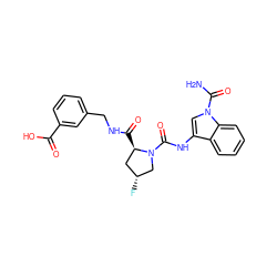 NC(=O)n1cc(NC(=O)N2C[C@H](F)C[C@H]2C(=O)NCc2cccc(C(=O)O)c2)c2ccccc21 ZINC000205038611