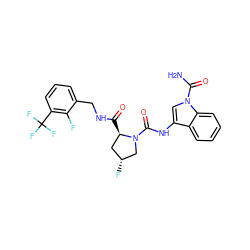 NC(=O)n1cc(NC(=O)N2C[C@H](F)C[C@H]2C(=O)NCc2cccc(C(F)(F)F)c2F)c2ccccc21 ZINC000148445946