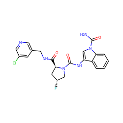 NC(=O)n1cc(NC(=O)N2C[C@H](F)C[C@H]2C(=O)NCc2cncc(Cl)c2)c2ccccc21 ZINC000148216887