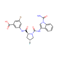 NC(=O)n1cc(NC(=O)N2C[C@H](F)C[C@H]2C(=O)Nc2cc(Br)cc(C(=O)O)c2)c2ccccc21 ZINC000148149482