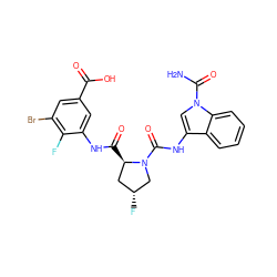 NC(=O)n1cc(NC(=O)N2C[C@H](F)C[C@H]2C(=O)Nc2cc(C(=O)O)cc(Br)c2F)c2ccccc21 ZINC000148135387