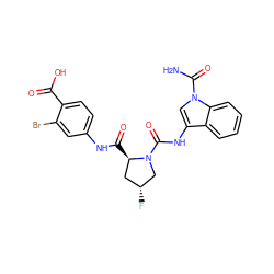 NC(=O)n1cc(NC(=O)N2C[C@H](F)C[C@H]2C(=O)Nc2ccc(C(=O)O)c(Br)c2)c2ccccc21 ZINC000148005990