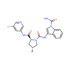 NC(=O)n1cc(NC(=O)N2C[C@H](F)C[C@H]2C(=O)Nc2cncc(Cl)c2)c2ccccc21 ZINC000148346619