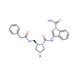 NC(=O)n1cc(NC(=O)N2C[C@H](F)C[C@H]2CNC(=O)Cc2ccccc2)c2ccccc21 ZINC000147895559