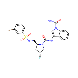 NC(=O)n1cc(NC(=O)N2C[C@H](F)C[C@H]2CNS(=O)(=O)c2cccc(Br)c2)c2ccccc21 ZINC000148302051