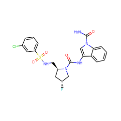 NC(=O)n1cc(NC(=O)N2C[C@H](F)C[C@H]2CNS(=O)(=O)c2cccc(Cl)c2)c2ccccc21 ZINC000148270735