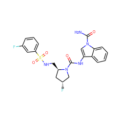 NC(=O)n1cc(NC(=O)N2C[C@H](F)C[C@H]2CNS(=O)(=O)c2cccc(F)c2)c2ccccc21 ZINC000148153743