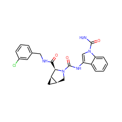 NC(=O)n1cc(NC(=O)N2C[C@H]3C[C@H]3[C@H]2C(=O)NCc2cccc(Cl)c2)c2ccccc21 ZINC000205053292