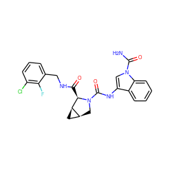 NC(=O)n1cc(NC(=O)N2C[C@H]3C[C@H]3[C@H]2C(=O)NCc2cccc(Cl)c2F)c2ccccc21 ZINC000143998970