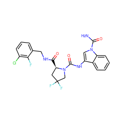 NC(=O)n1cc(NC(=O)N2CC(F)(F)C[C@H]2C(=O)NCc2cccc(Cl)c2F)c2ccccc21 ZINC000148006436