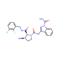 NC(=O)n1cc(NC(=O)N2CC[C@@H](N)[C@H]2C(=O)NCc2cccc(Cl)c2F)c2ccccc21 ZINC000148288389