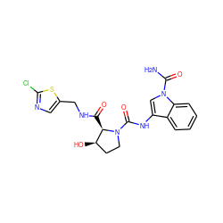 NC(=O)n1cc(NC(=O)N2CC[C@@H](O)[C@H]2C(=O)NCc2cnc(Cl)s2)c2ccccc21 ZINC000148234513
