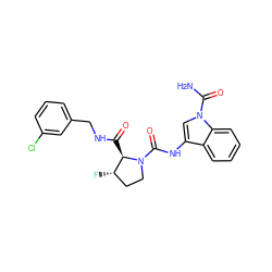 NC(=O)n1cc(NC(=O)N2CC[C@H](F)[C@H]2C(=O)NCc2cccc(Cl)c2)c2ccccc21 ZINC000148345203