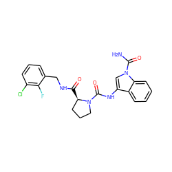 NC(=O)n1cc(NC(=O)N2CCC[C@H]2C(=O)NCc2cccc(Cl)c2F)c2ccccc21 ZINC000148437271