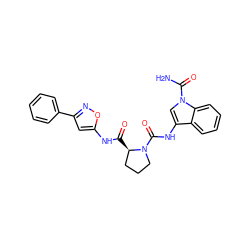 NC(=O)n1cc(NC(=O)N2CCC[C@H]2C(=O)Nc2cc(-c3ccccc3)no2)c2ccccc21 ZINC000148001718