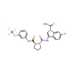 NC(=O)n1cc(NC(=O)N2CCC[C@H]2C(=O)Nc2cccc(OC(F)(F)F)c2)c2ccc(Br)cc21 ZINC000148082129