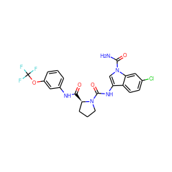 NC(=O)n1cc(NC(=O)N2CCC[C@H]2C(=O)Nc2cccc(OC(F)(F)F)c2)c2ccc(Cl)cc21 ZINC000148417836