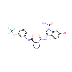 NC(=O)n1cc(NC(=O)N2CCC[C@H]2C(=O)Nc2cccc(OC(F)(F)F)c2)c2ccc(O)cc21 ZINC000148457443