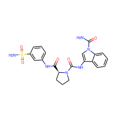 NC(=O)n1cc(NC(=O)N2CCC[C@H]2C(=O)Nc2cccc(S(N)(=O)=O)c2)c2ccccc21 ZINC000148319104